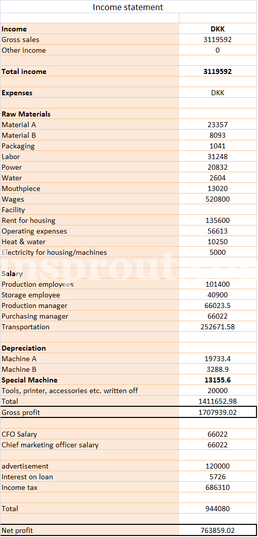 Income statement sample format example 